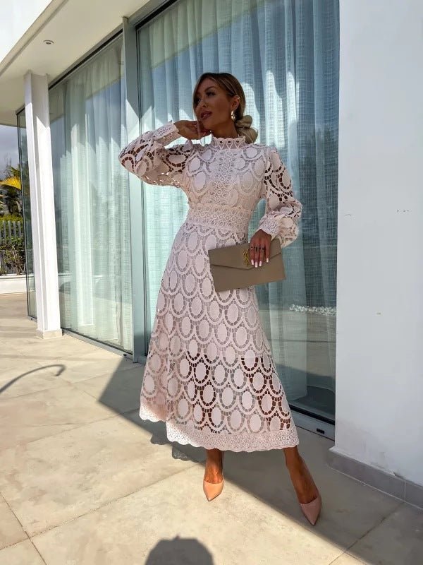Women's Long-Sleeve Lace Midi Evening Dress