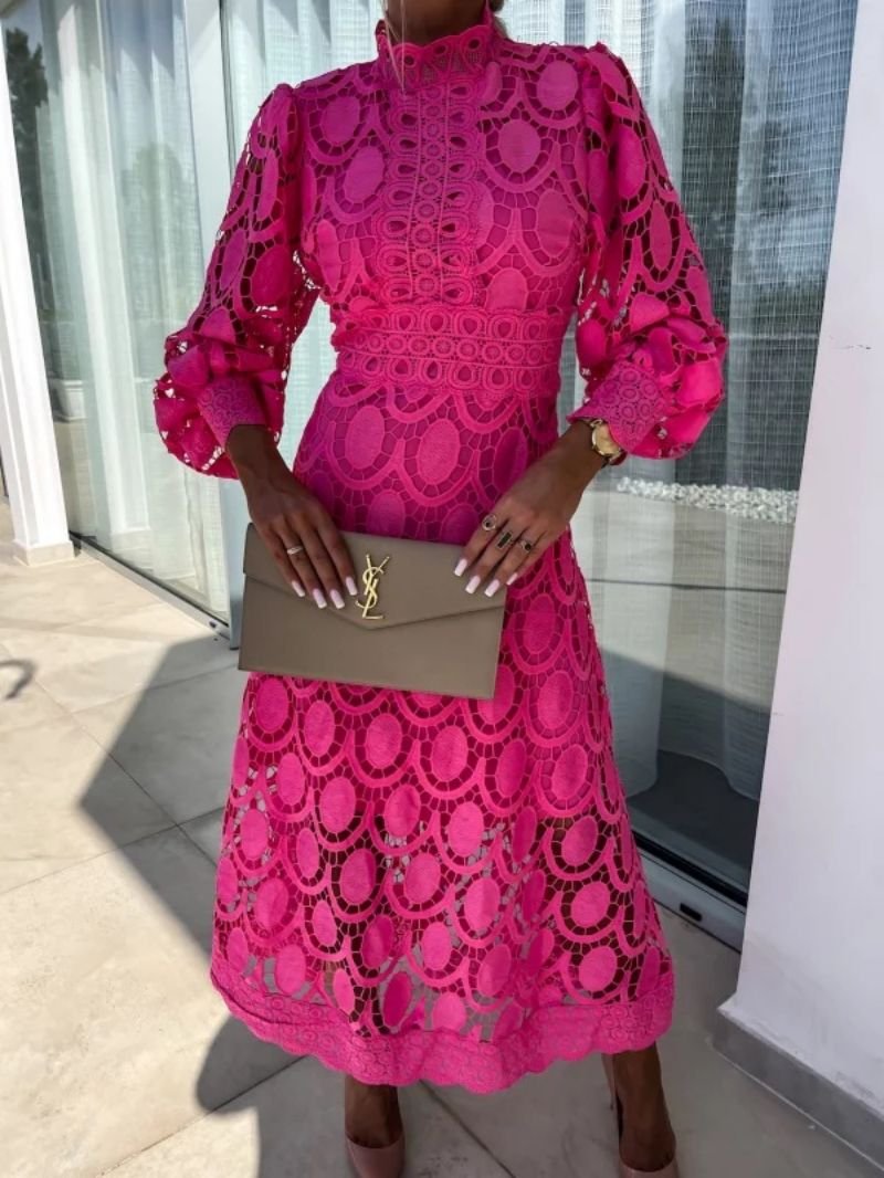 Women's Long-Sleeve Lace Midi Evening Dress