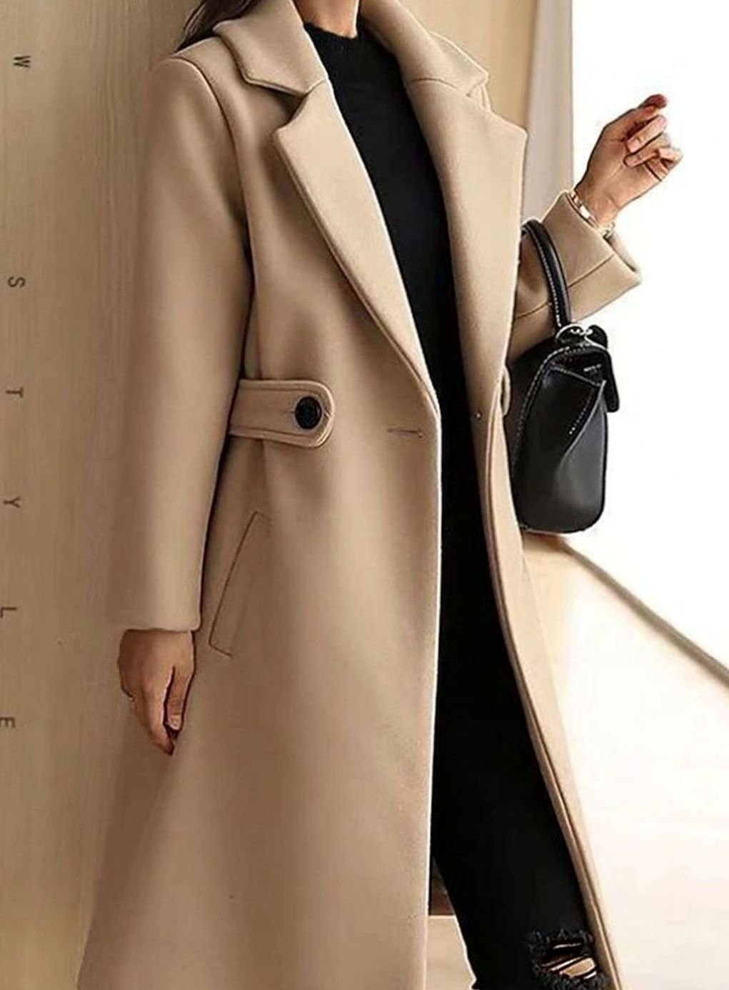 Women's Longline Belted Notch-Lapel Winter Coat