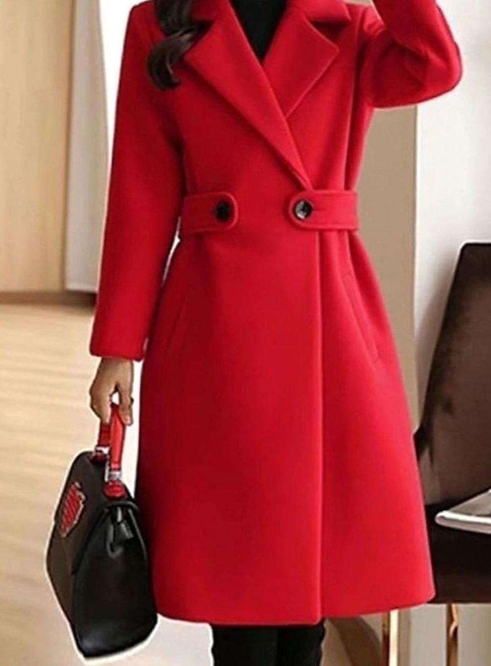 Women's Longline Belted Notch-Lapel Winter Coat