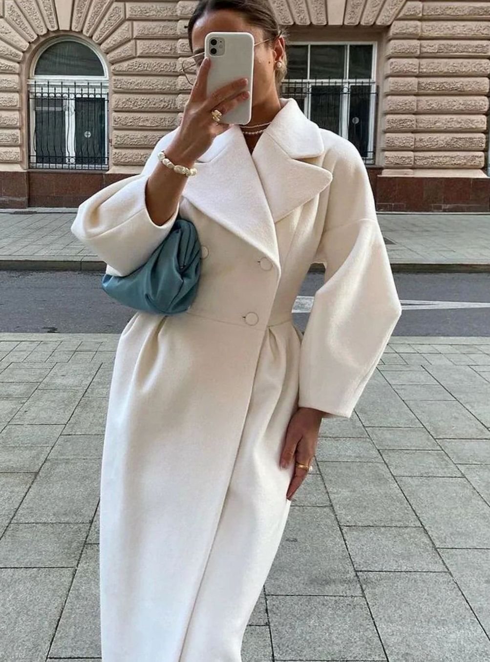 Women's Longline Double-Breasted Tailored Wool Coat - White
