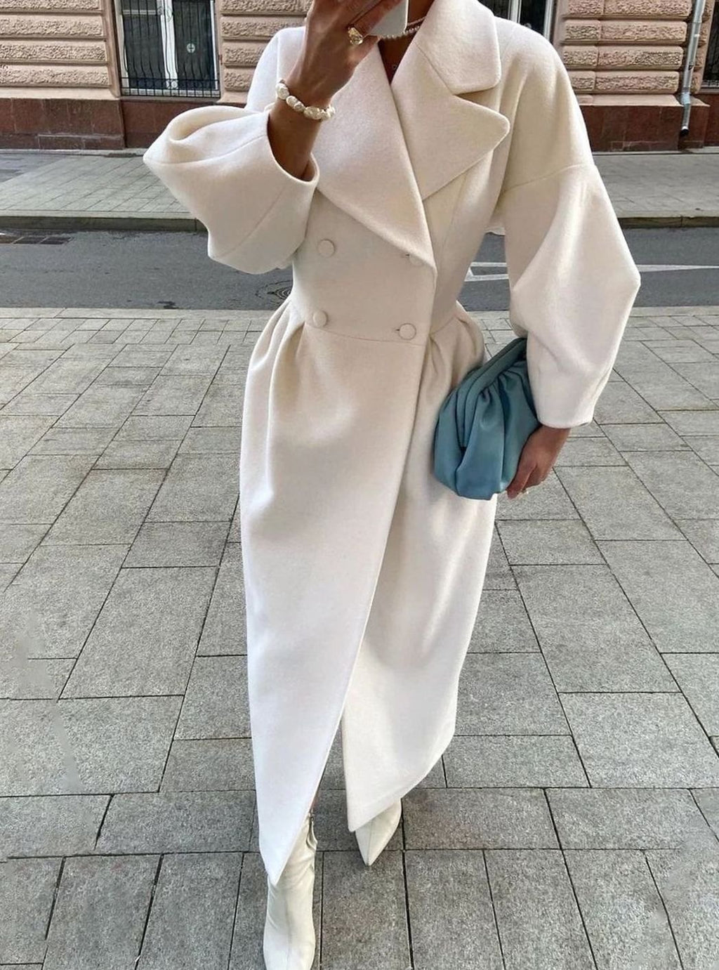 Women's Longline Double-Breasted Tailored Wool Coat