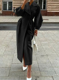 Women's Longline Double-Breasted Tailored Wool Coat - Black