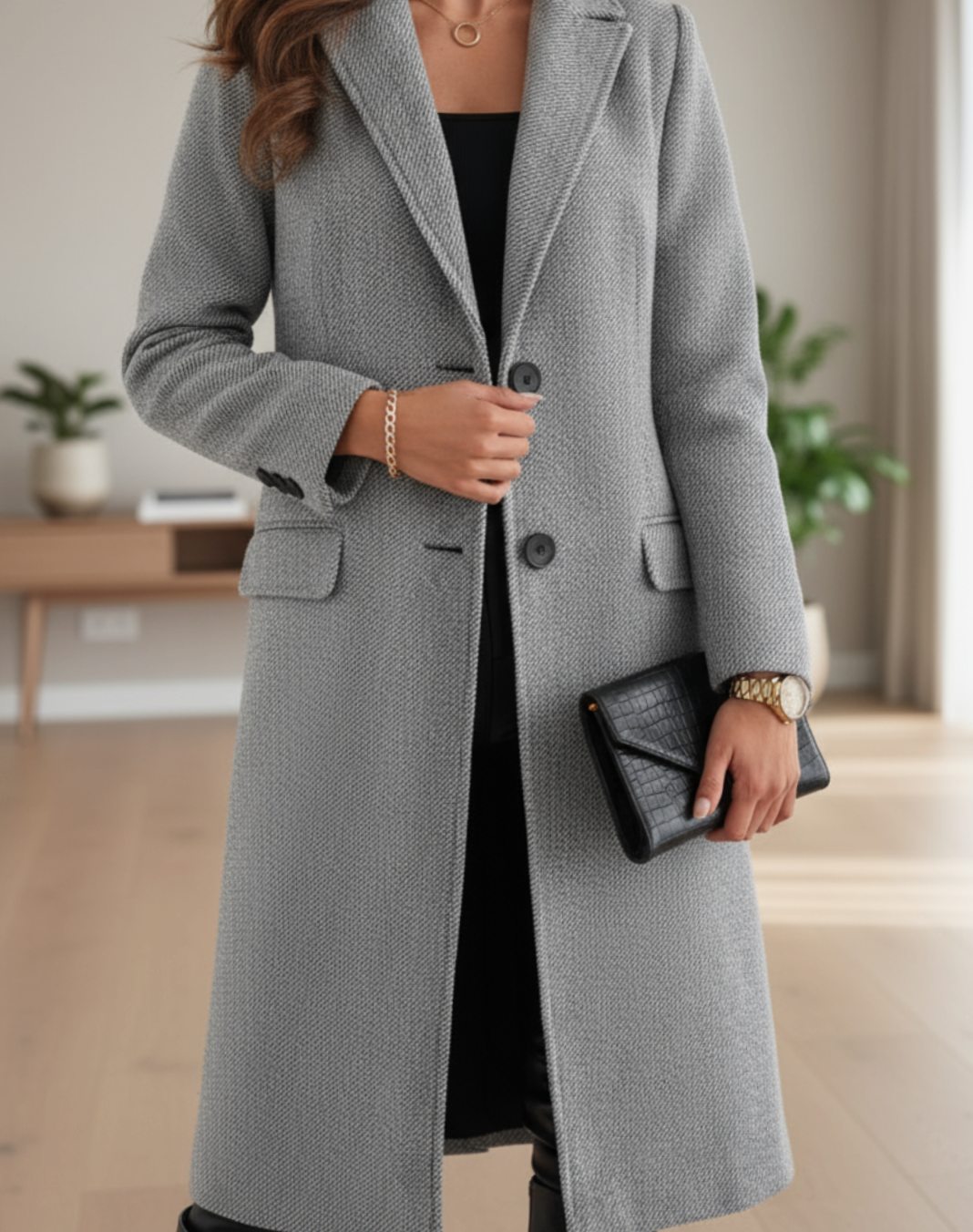 Women's Longline Tailored Button-Front Wool Coat - Gray