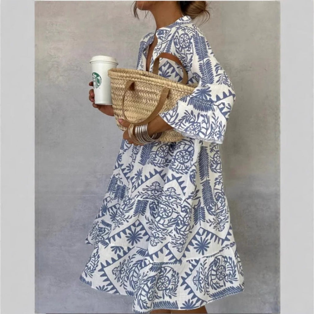 Women's Loose-Fit Floral Print Boho Tunic Dress