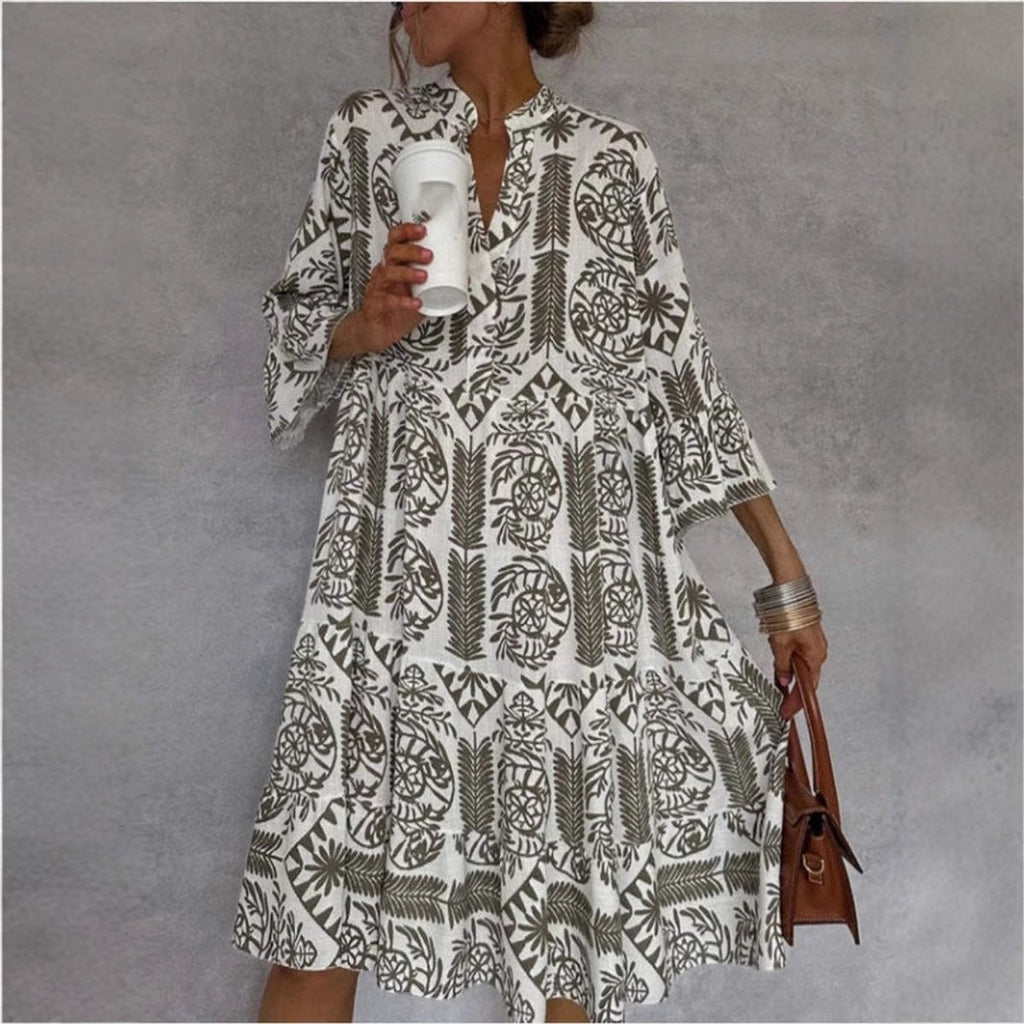 Women's Loose-Fit Floral Print Boho Tunic Dress