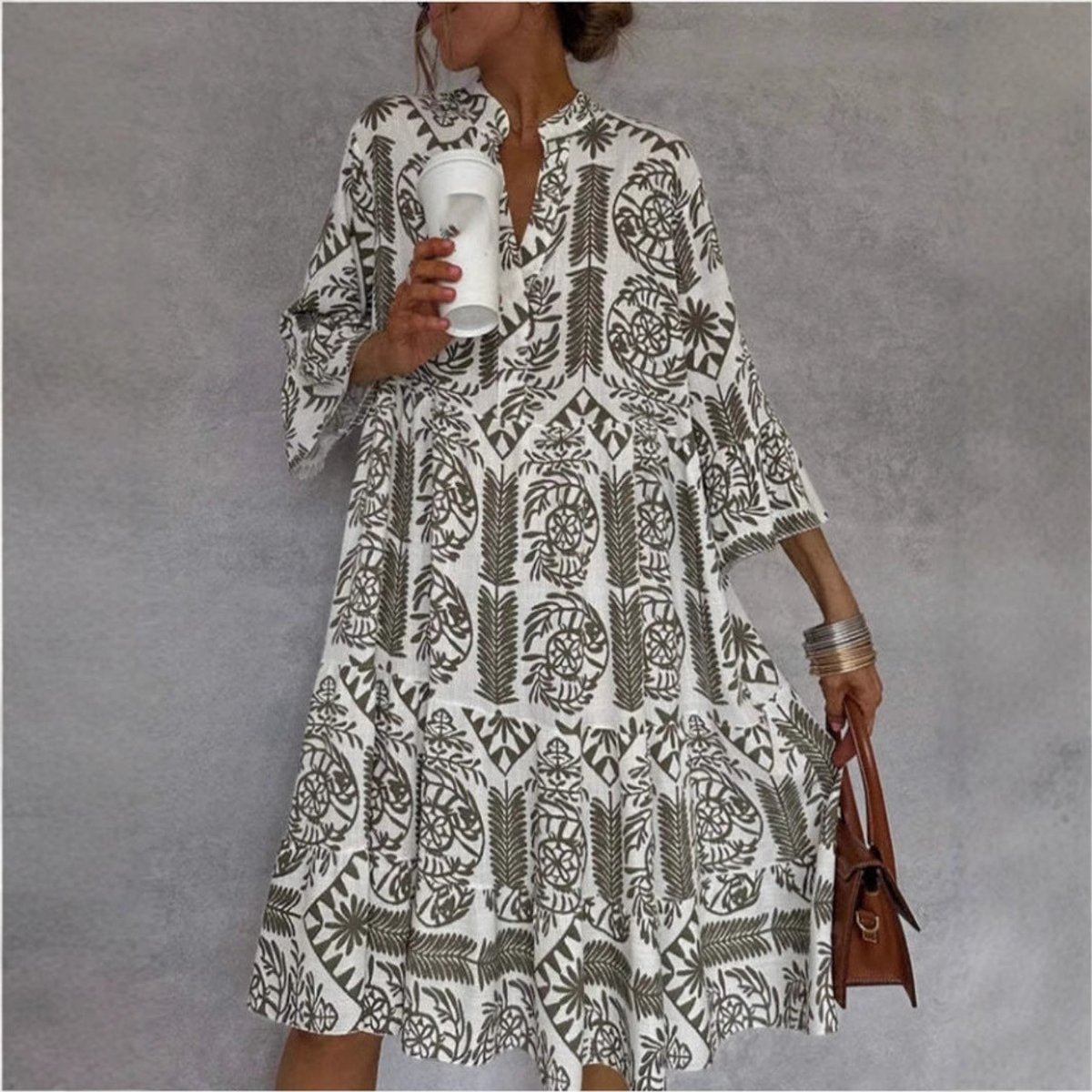 Women's Loose-Fit Floral Print Boho Tunic Dress
