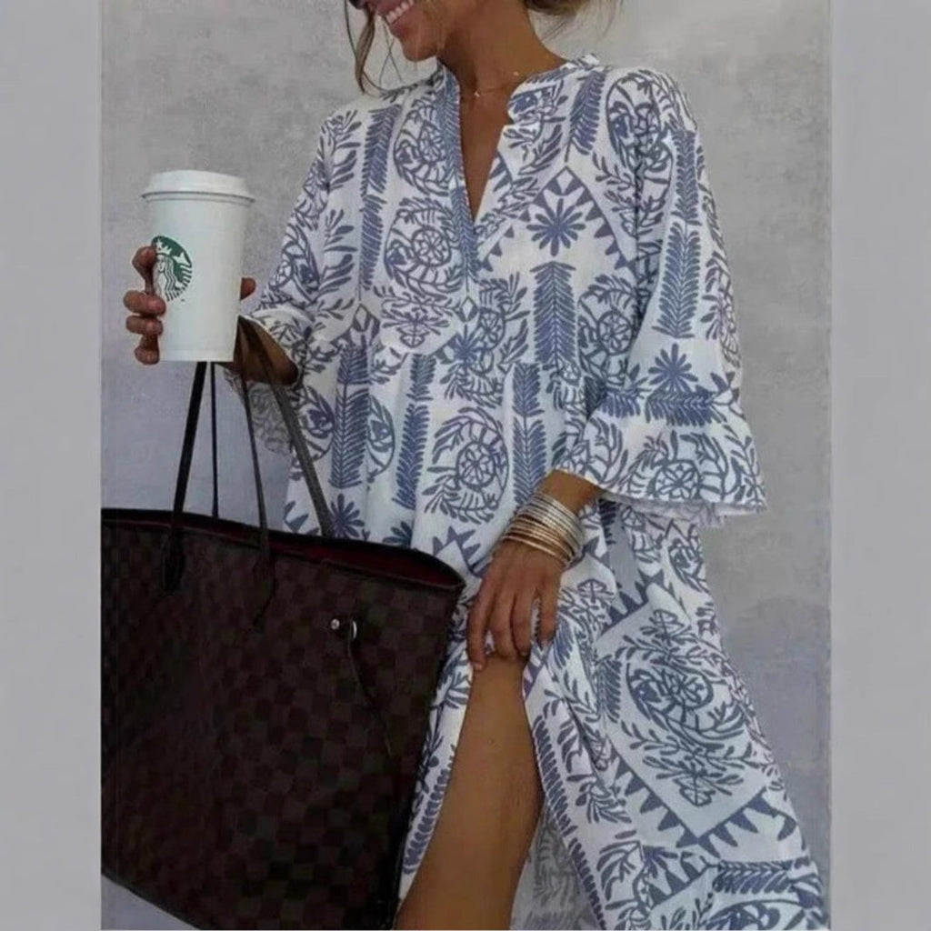 Women's Loose-Fit Floral Print Boho Tunic Dress