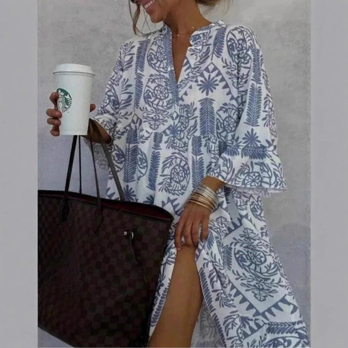 Women's Loose-Fit Floral Print Boho Tunic Dress