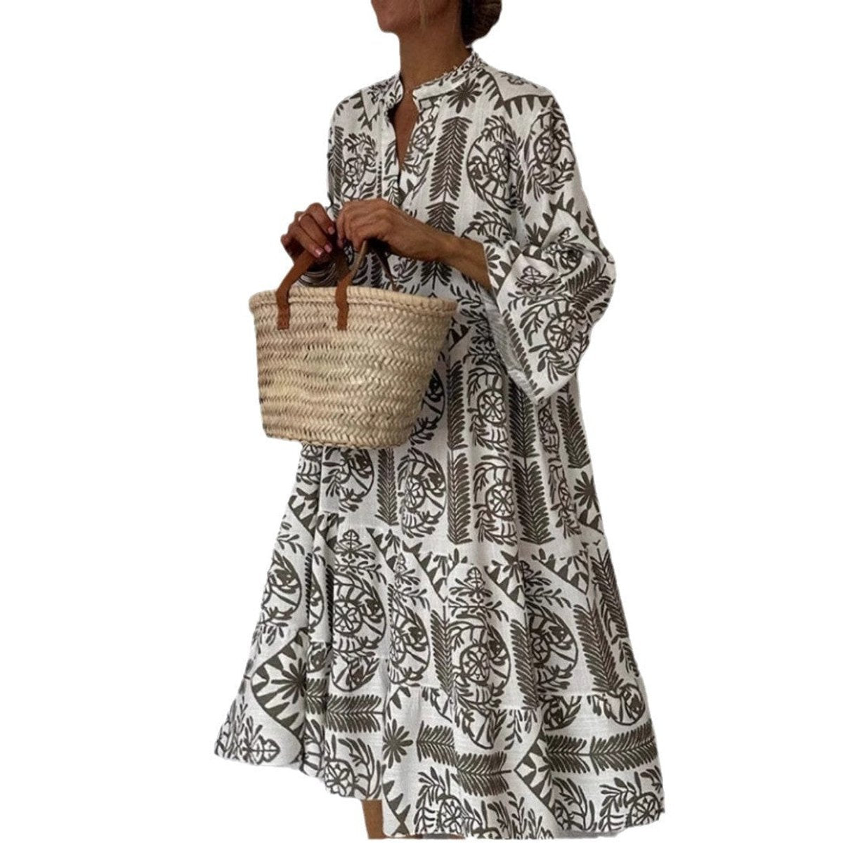 Women's Loose-Fit Floral Print Boho Tunic Dress