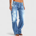 Women's Low-Rise Distressed Straight-Leg Jeans - Blue