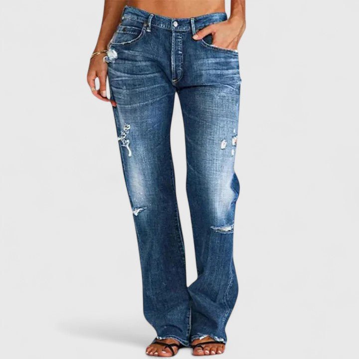 Women's Low-Rise Distressed Straight-Leg Jeans - Dark Blue