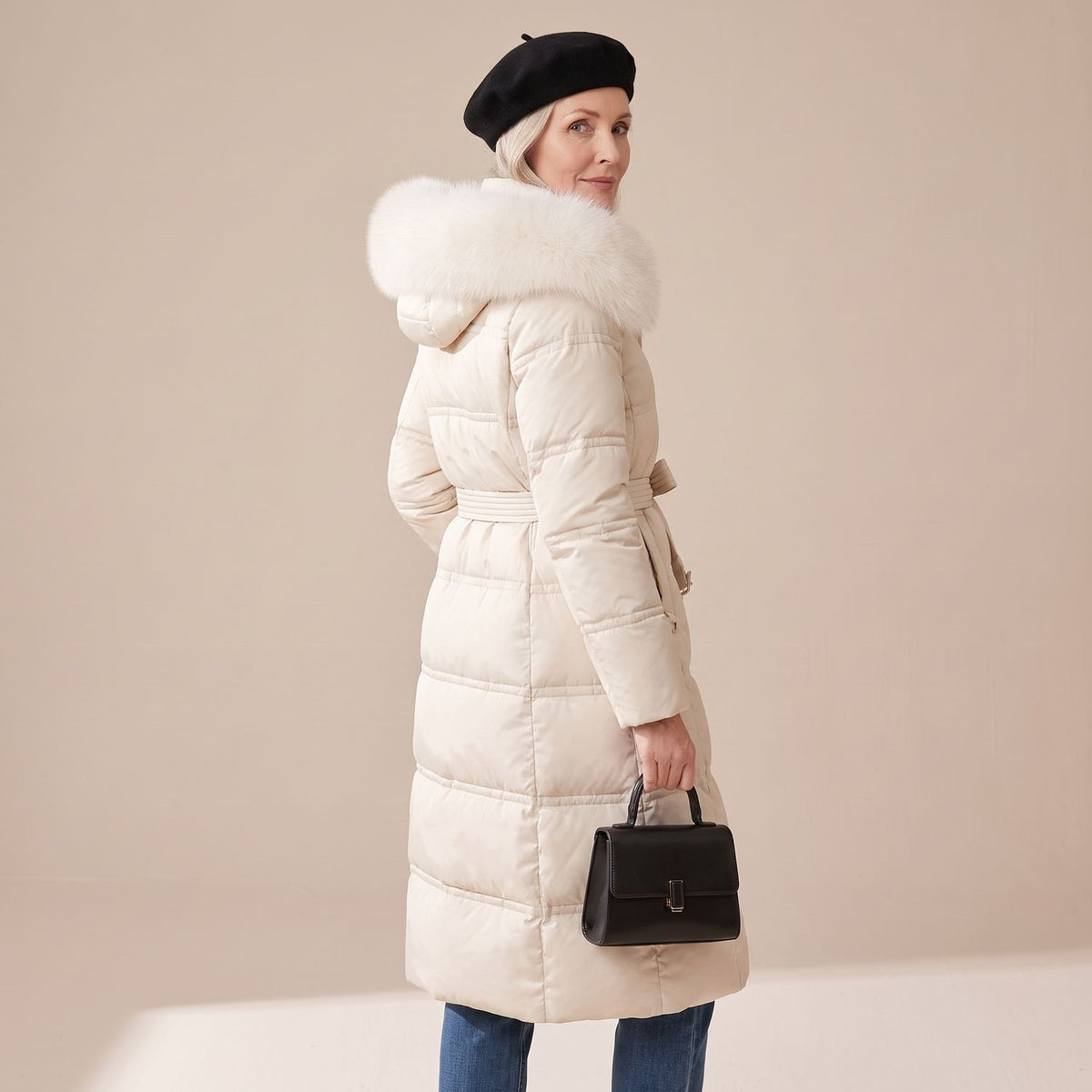 Women's Luxury Parka Fur-Hood Long Quilted Winter Coat