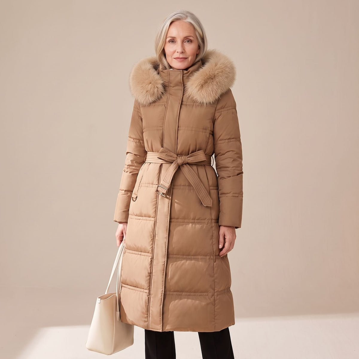 Women's Luxury Parka Fur-Hood Long Quilted Winter Coat
