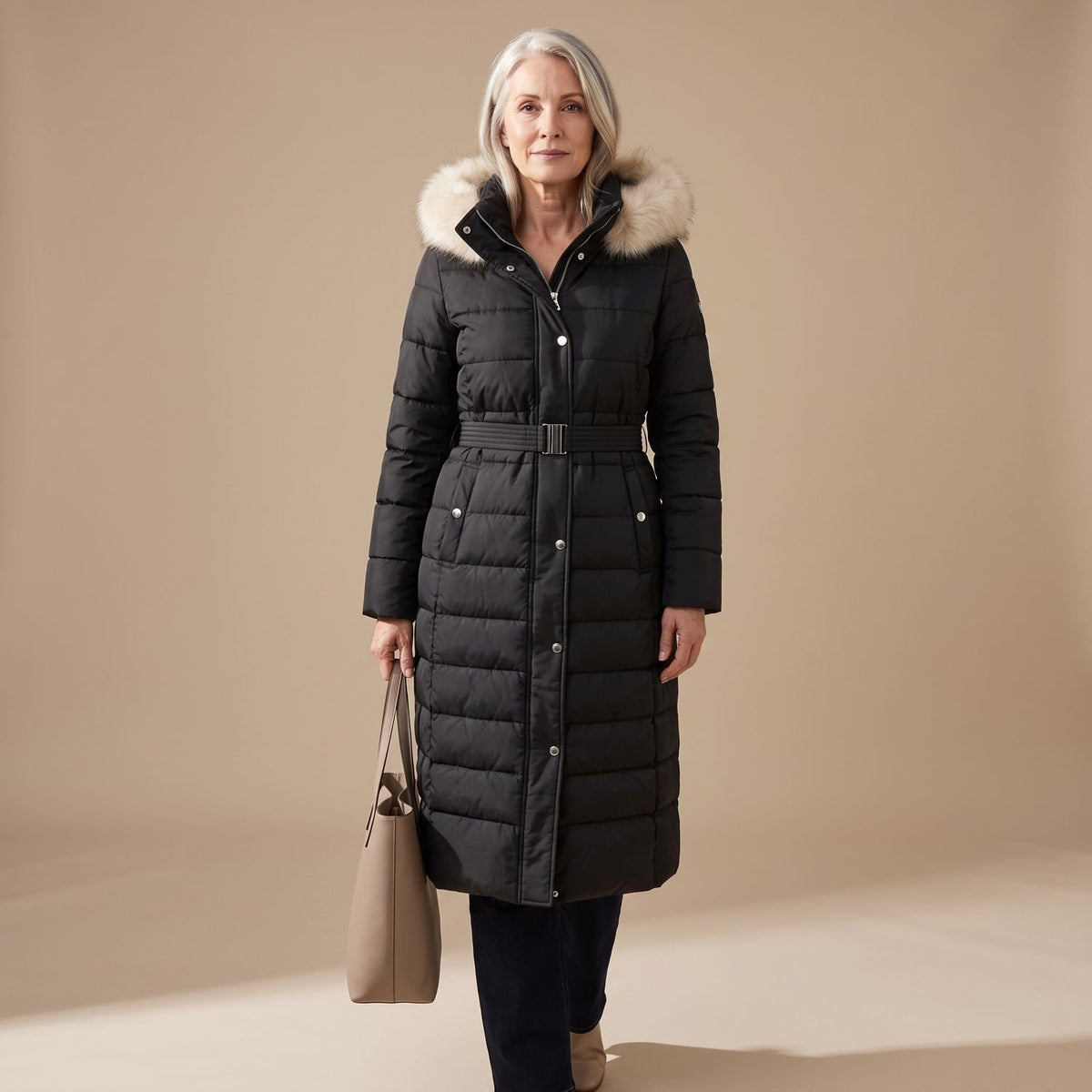 Women's Luxury Parka Fur-Hood Long Quilted Winter Coat