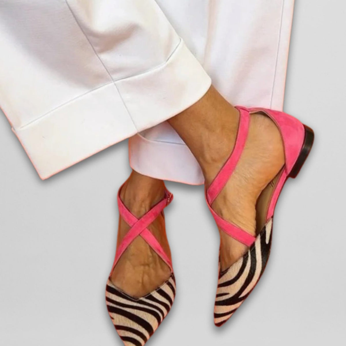 Women's Mary Jane Pointed-Toe Cross-Strap Ballet Flats - White