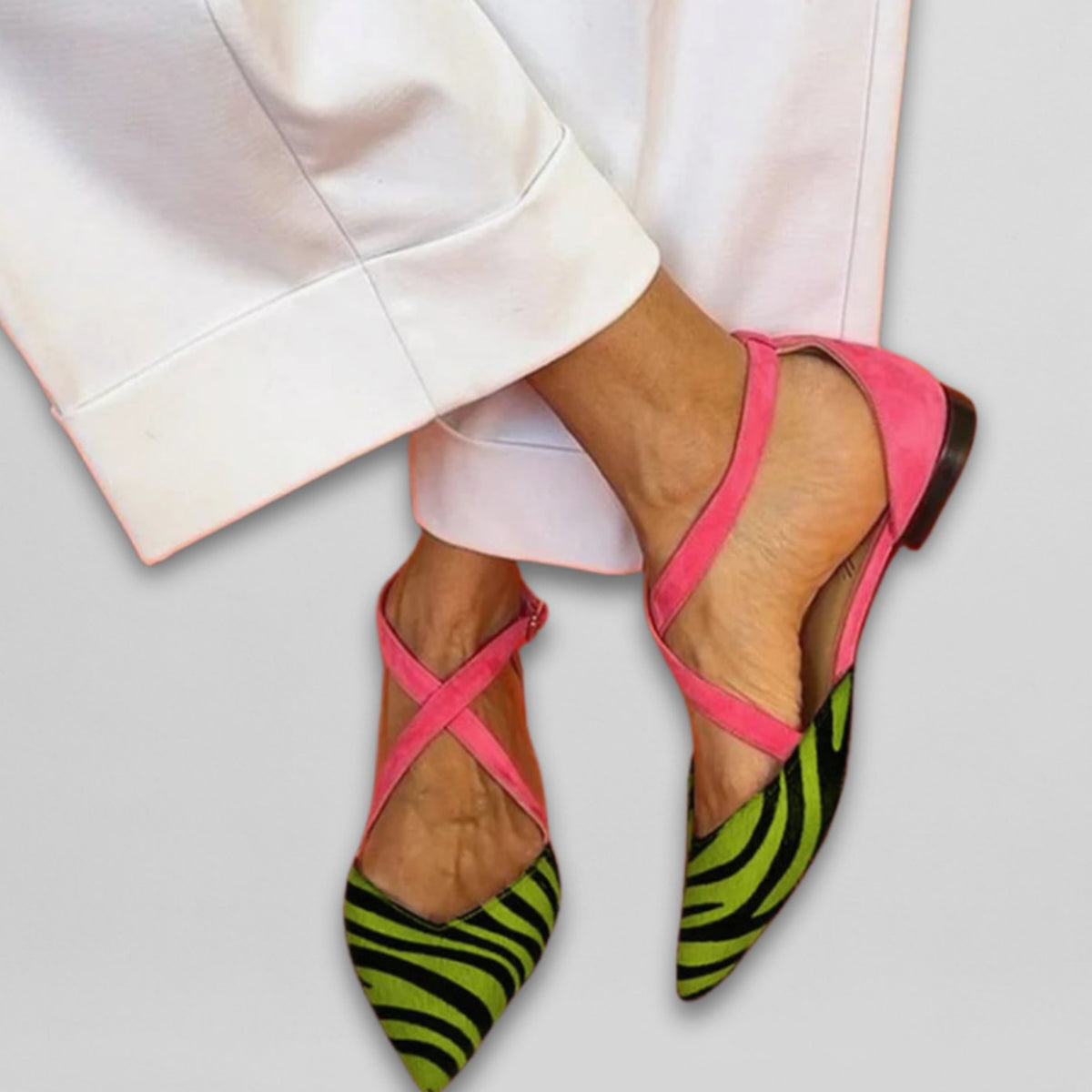 Women's Mary Jane Pointed-Toe Cross-Strap Ballet Flats - Green