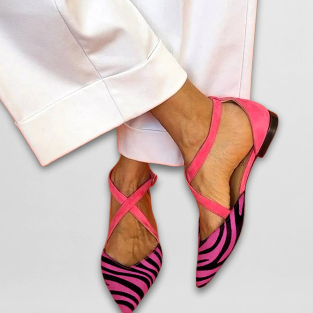 Women's Mary Jane Pointed-Toe Cross-Strap Ballet Flats - Pink