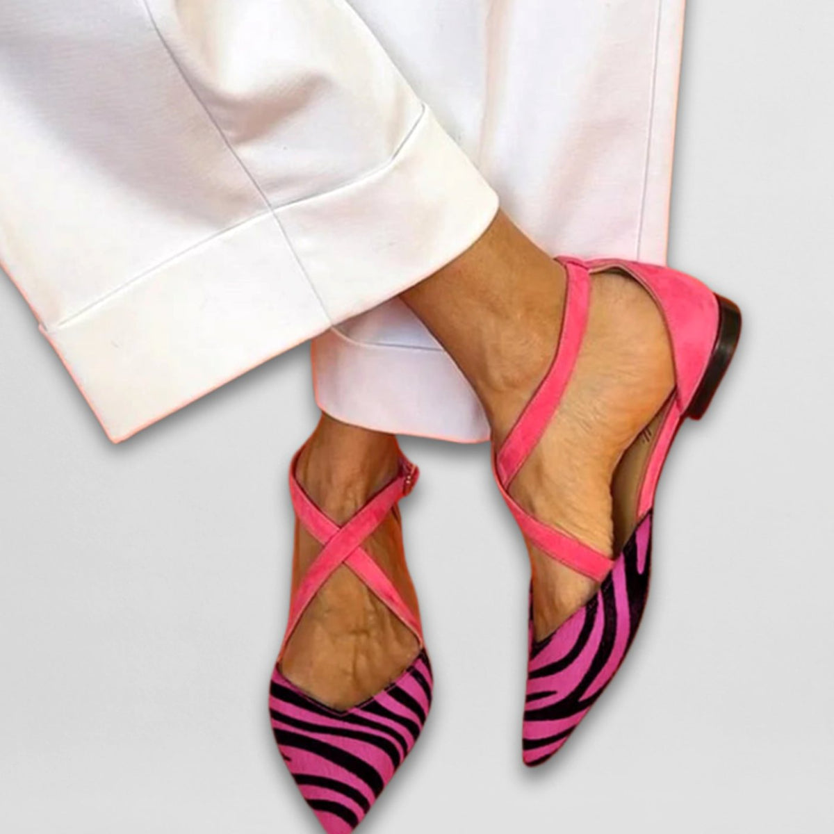 Women's Mary Jane Pointed-Toe Cross-Strap Ballet Flats - Pink