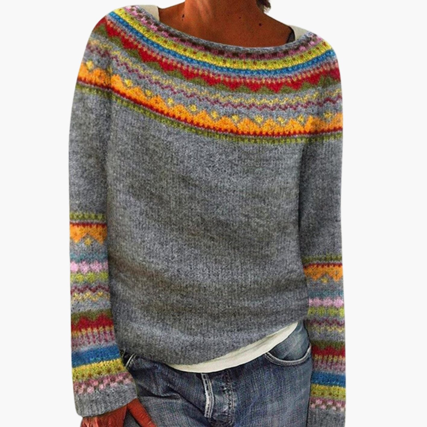 Women's Merino Wool Sweater Fair Isle Knit Pullover