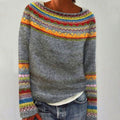 Women's Merino Wool Sweater Fair Isle Knit Pullover - Gray