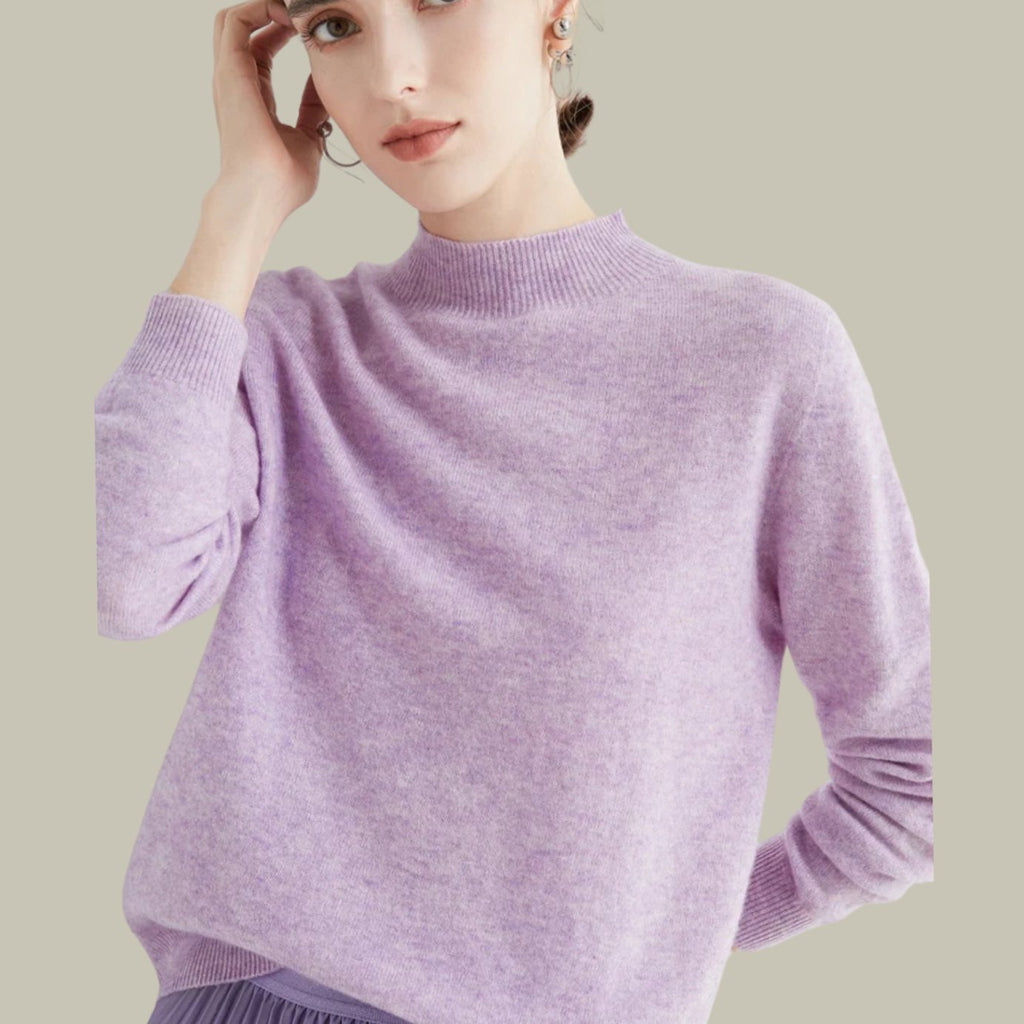 Women's Merino Wool Sweaters Mock Neck Slim Fit Pullover - Jacquard Purple