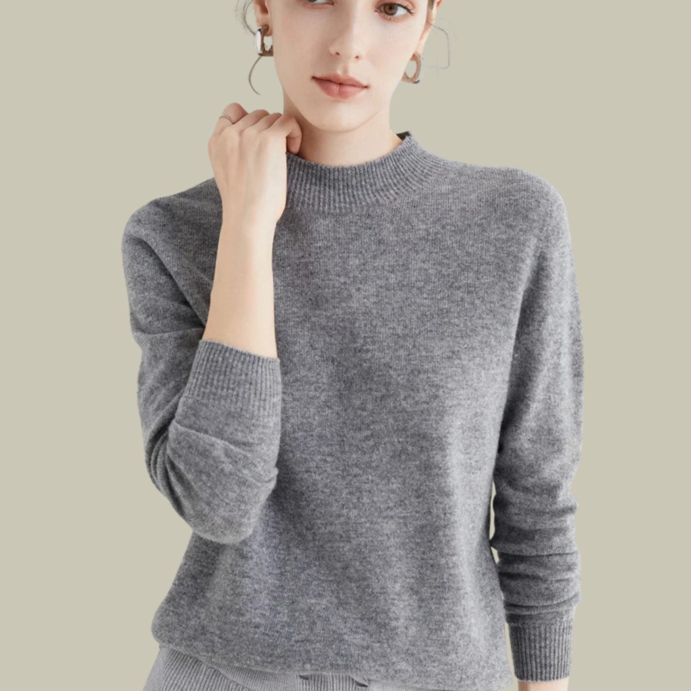 Women's Merino Wool Sweaters Mock Neck Slim Fit Pullover - Grey