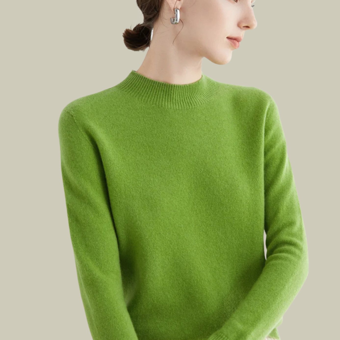 Women's Merino Wool Sweaters Mock Neck Slim Fit Pullover - Fruit Green