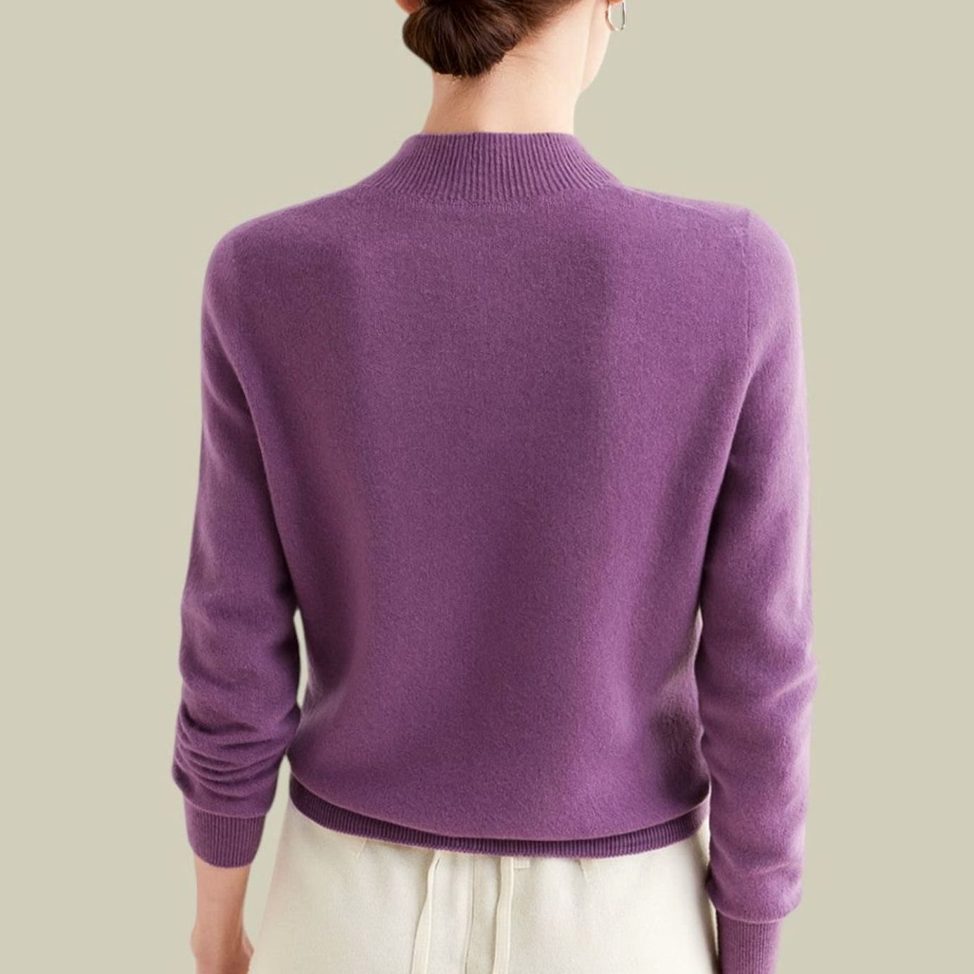 Women's Merino Wool Sweaters Mock Neck Slim Fit Pullover