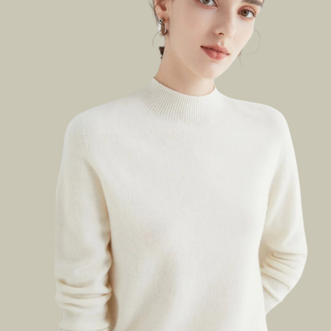 Women's Merino Wool Sweaters Mock Neck Slim Fit Pullover - White