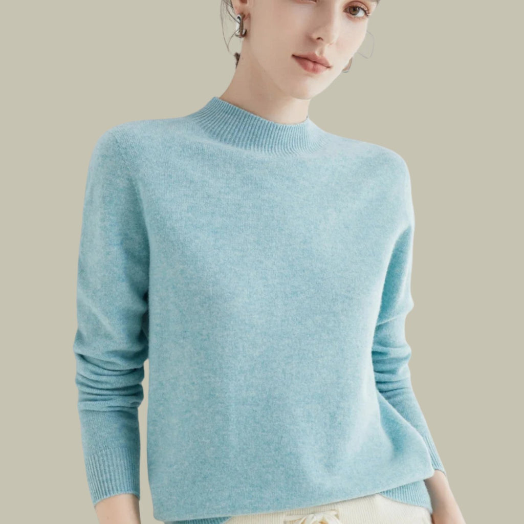 Women's Merino Wool Sweaters Mock Neck Slim Fit Pullover
