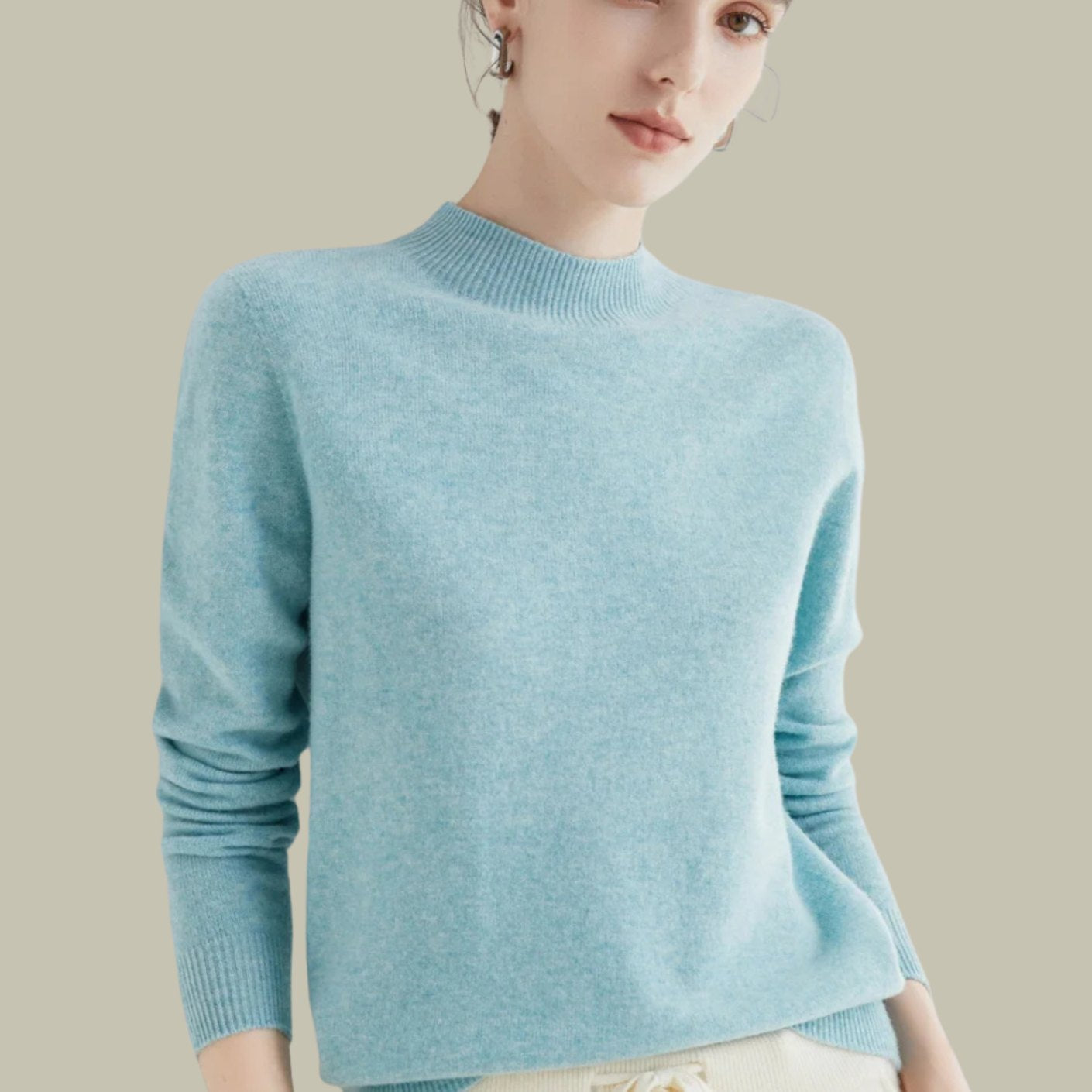 Women's Merino Wool Sweaters Mock Neck Slim Fit Pullover