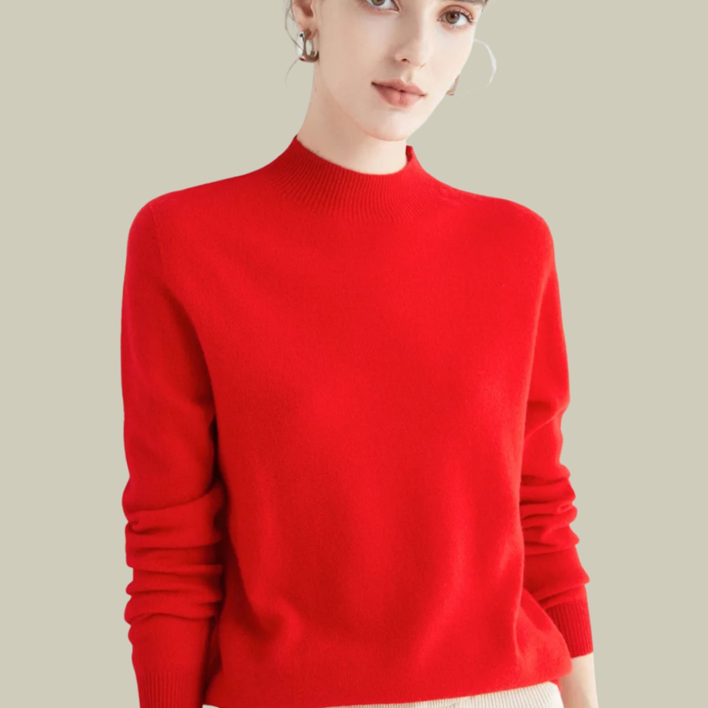 Women's Merino Wool Sweaters Mock Neck Slim Fit Pullover - Red