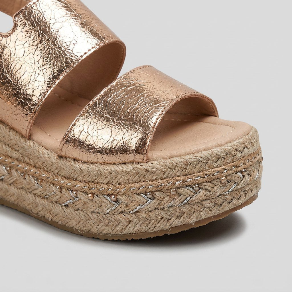Women's Metallic Open-Toe Espadrille Platform Sandals Ankle Strap