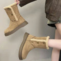 Women's Mid-Calf Sherpa-Lined Suede Snow Winter Boots - Khaki
