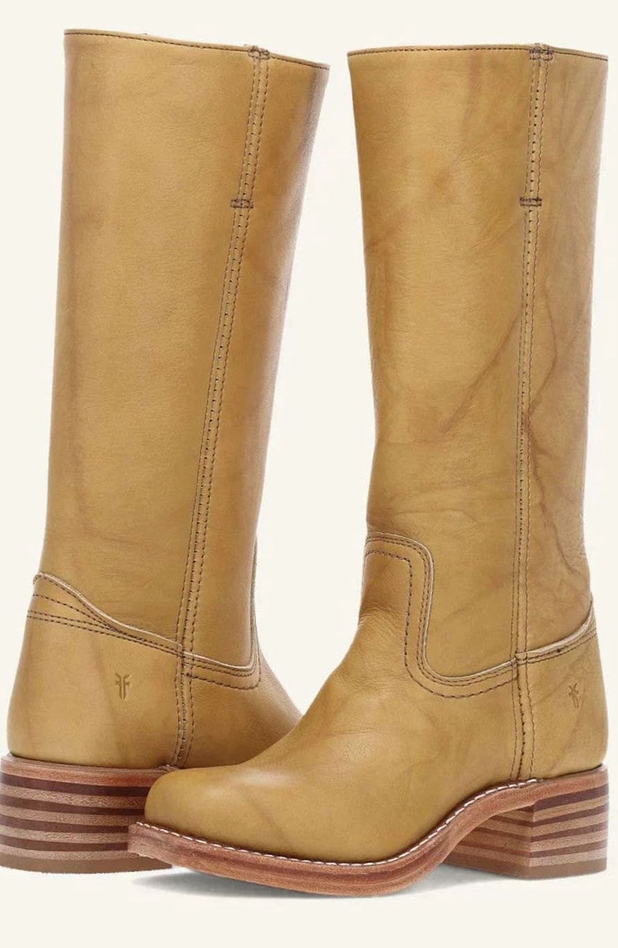Women's Mid-Calf Slip-On Classic Western Boots Stacked Heel - Yellow