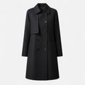 Women's Mid-Length Wool-Blend Double-Breasted Trench Coat - Black