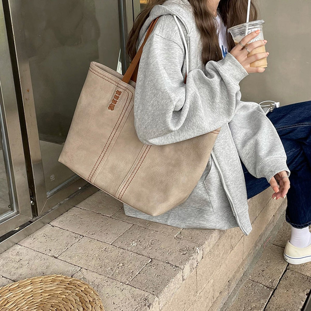 Women's Minimalist Vegan Leather Large Tote Bag