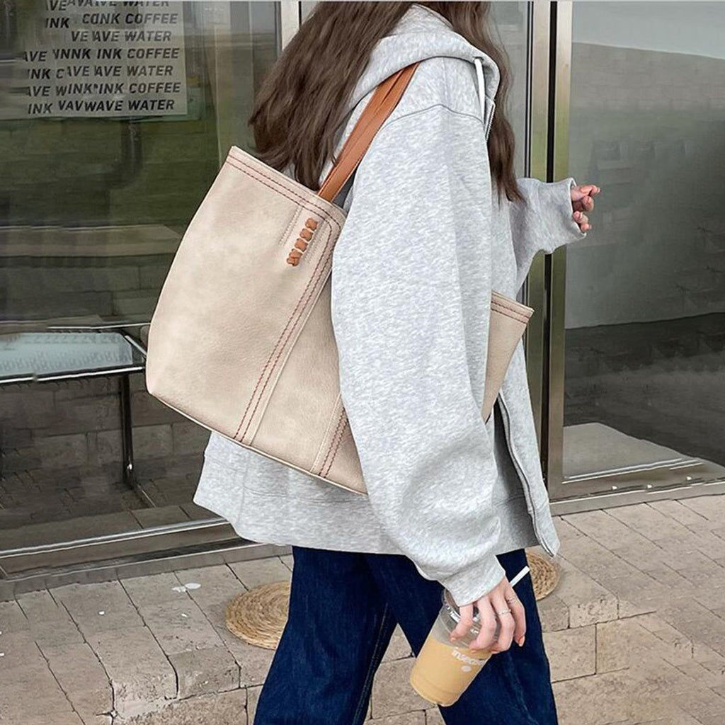 Women's Minimalist Vegan Leather Large Tote Bag