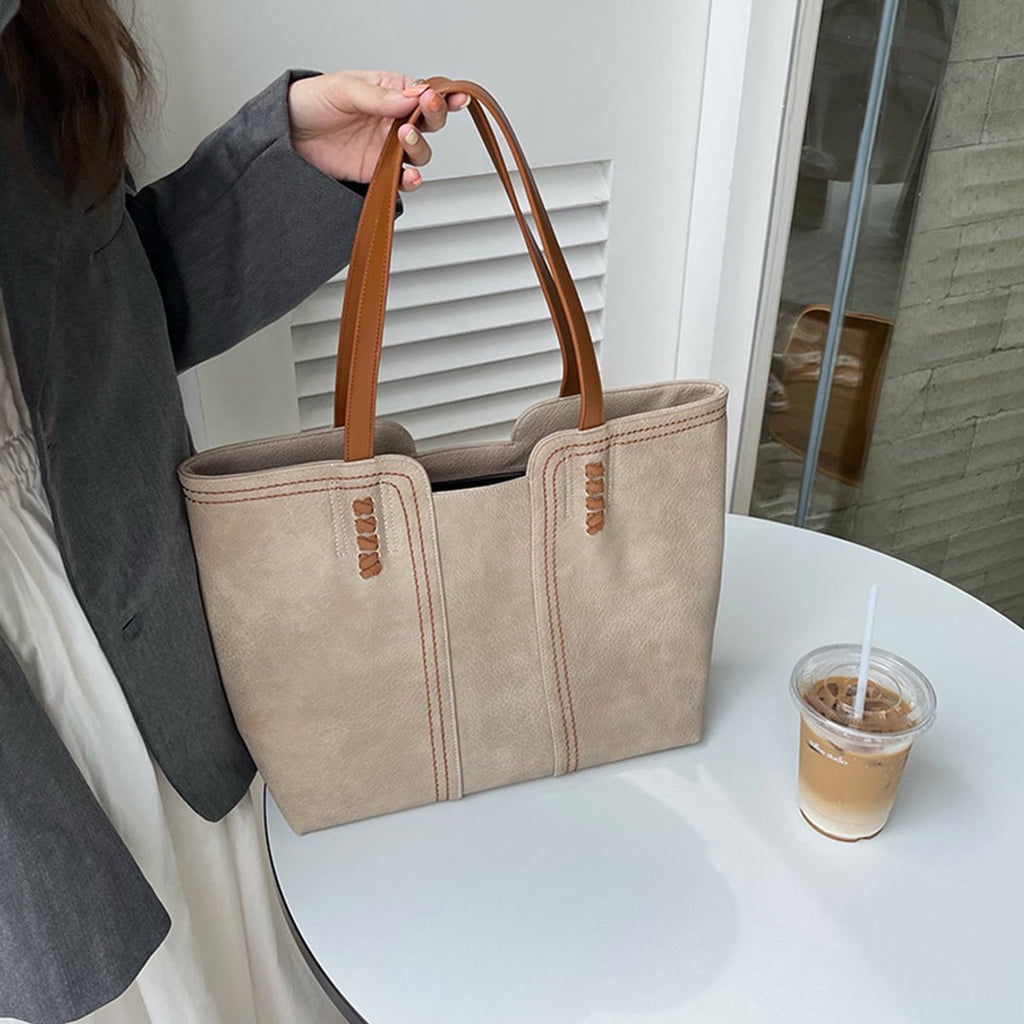 Women's Minimalist Vegan Leather Large Tote Bag