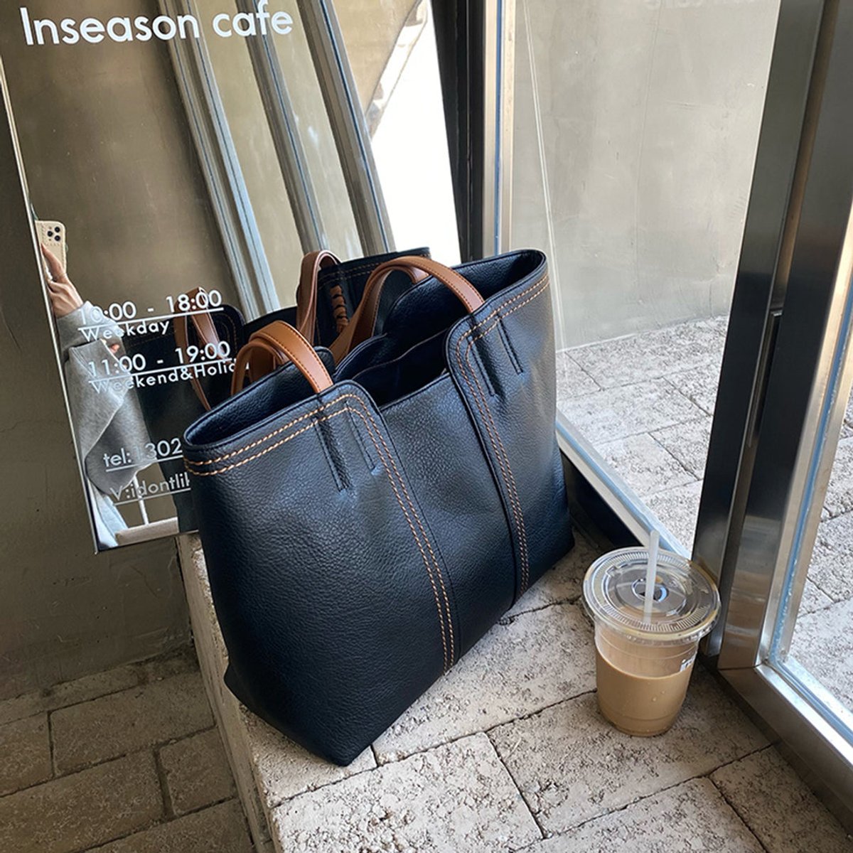 Women's Minimalist Vegan Leather Large Tote Bag