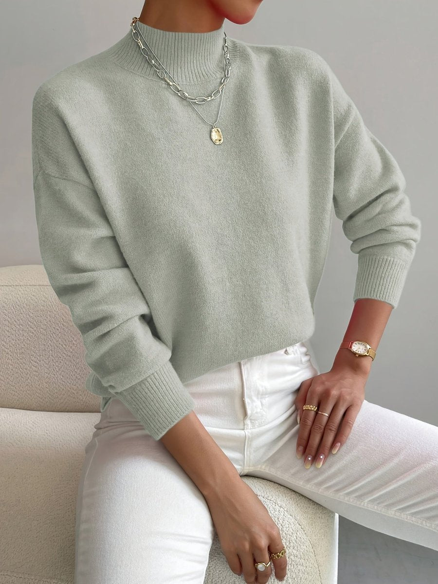 Women's Mock Turtleneck Relaxed-Fit Long-Sleeve Sweater - Light Green