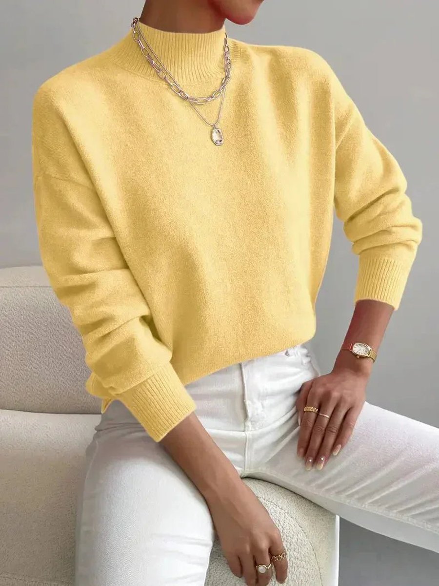 Women's Mock Turtleneck Relaxed-Fit Long-Sleeve Sweater - Yellow