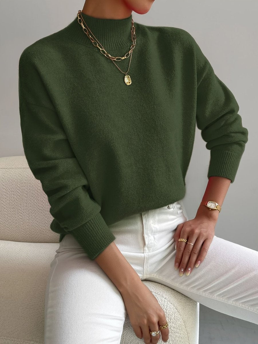 Women's Mock Turtleneck Relaxed-Fit Long-Sleeve Sweater - Green