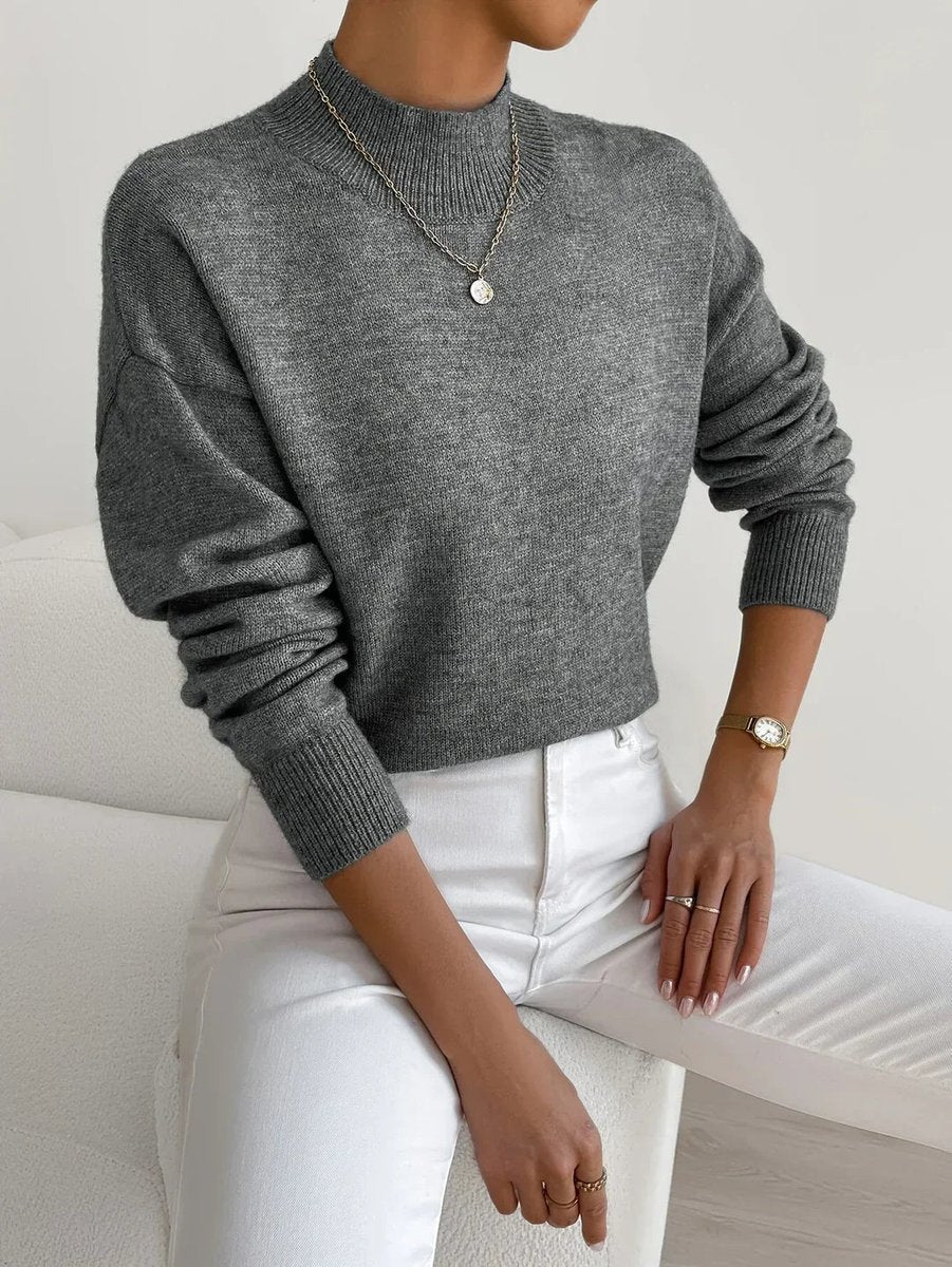 Women's Mock Turtleneck Relaxed-Fit Long-Sleeve Sweater - Dark Grey