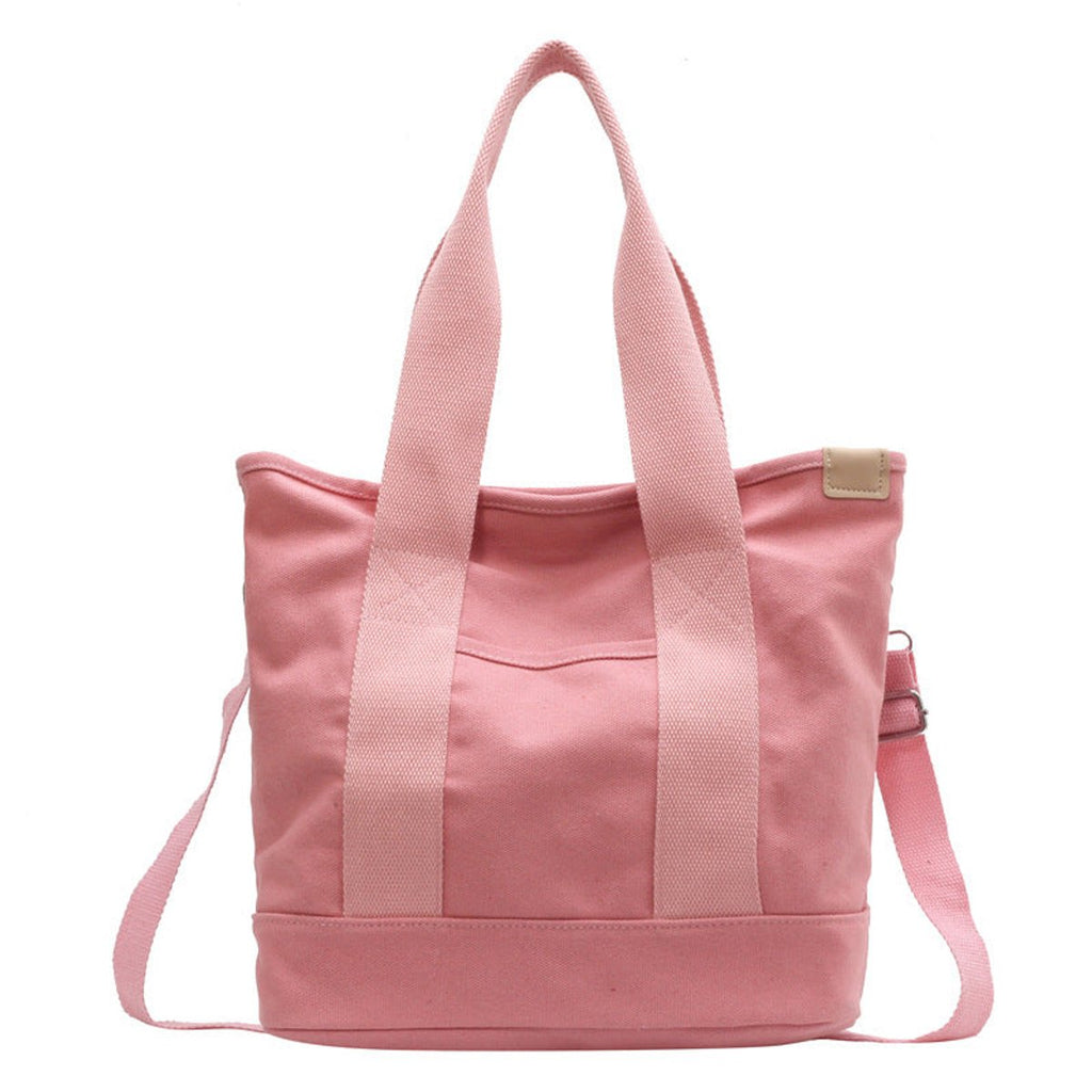 Women's Multifunctional Canvas Tote Bag Adjustable Crossbody Shoulder - Rosa