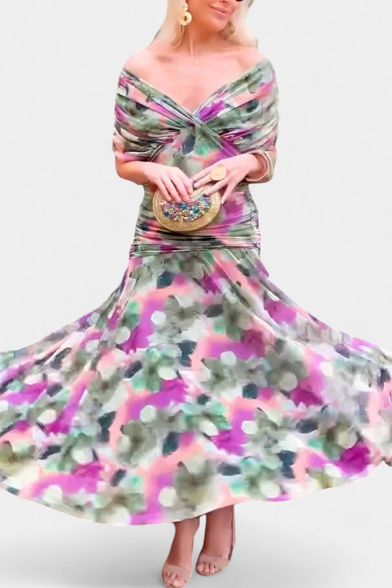 Women's Off-Shoulder Flowing Maxi Cocktail Party Dress