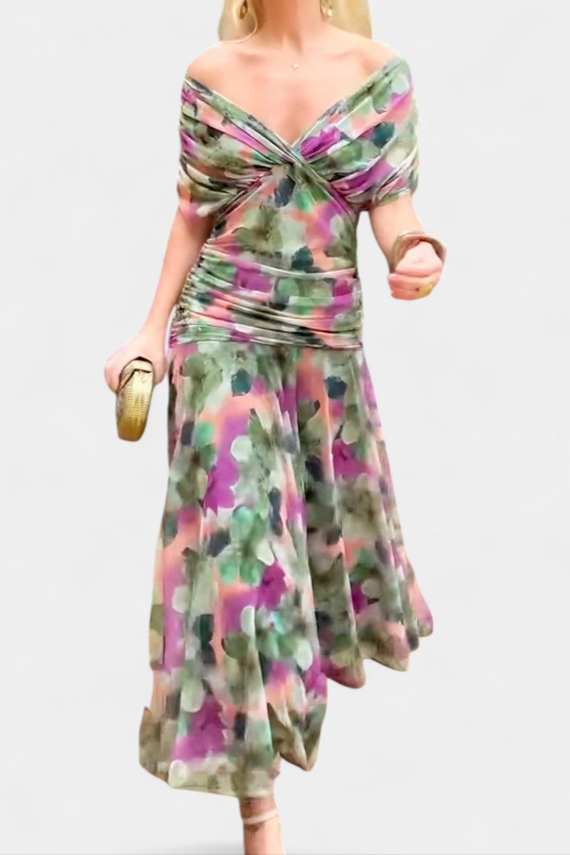 Women's Off-Shoulder Flowing Maxi Cocktail Party Dress