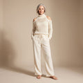 Women's Off Shoulder Two Piece Set Knit Top Wide-Leg Pants - Beige