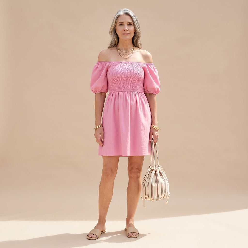 Women's Off the Shoulder Puff Sleeve Long Sleeve Mini Dress
